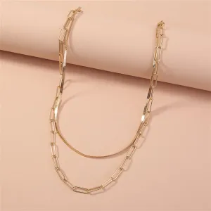 18K Gold-Plated Snake Chain & Open Rectangle Chain Layered Necklace