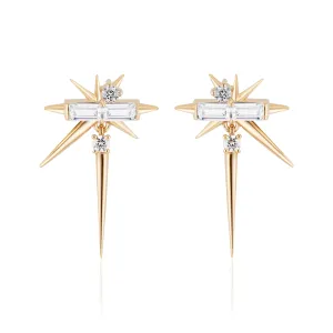 Baguette & Round Diamond Drop Earrings - Spike Earrings