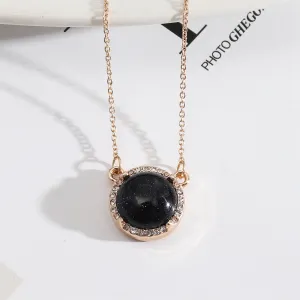 Black Quartz & Cubic Zirconia Round Pendant Necklace