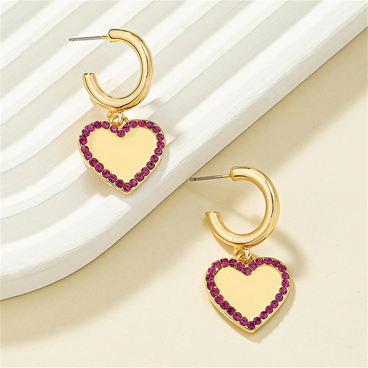 Cubic Zirconia & 18K Gold-Plated Heart Huggie Earrings
