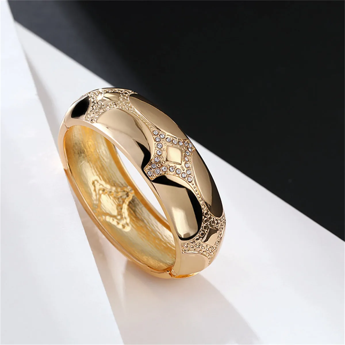 Cubic Zirconia & 18K Gold-Plated Rhombus Hinge Bangle