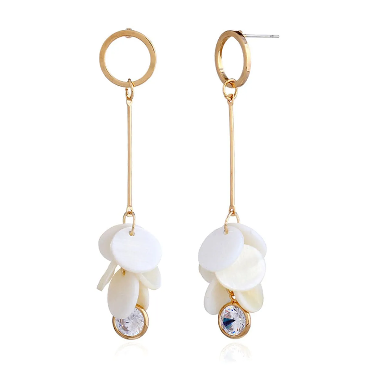 Cubic Zirconia & Shell Disks Drop Earrings