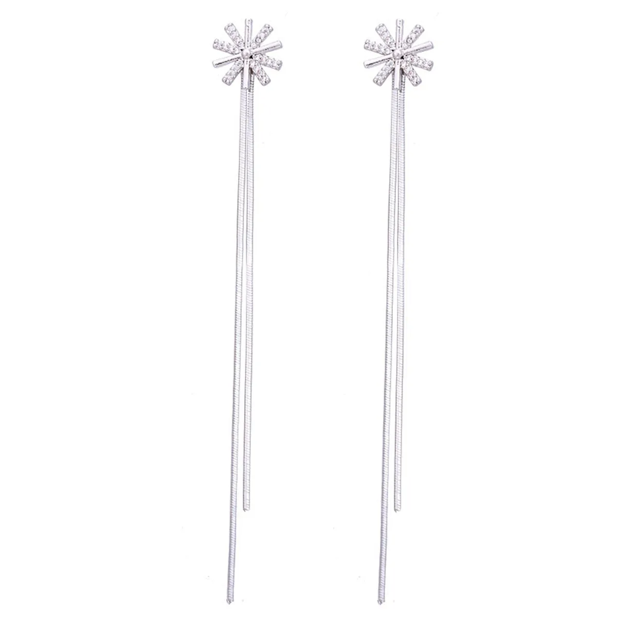 Cubic Zirconia & Silver-Plated Snowflake Tassel Ear Cuffs & Dangling Charm