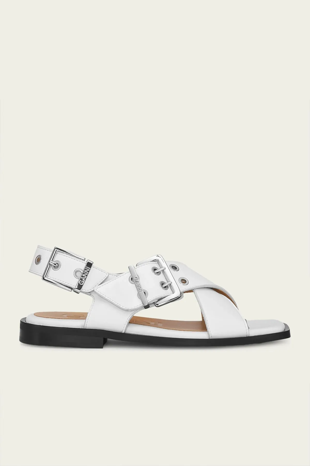 Feminine Buckle Cross Strap Sandal in Egret