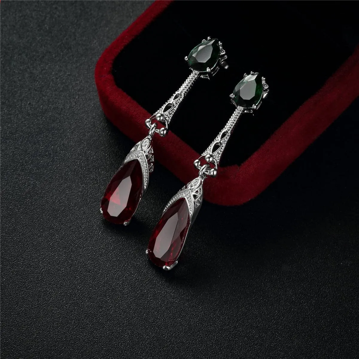 Green & Rose Crystal Drop Earrings