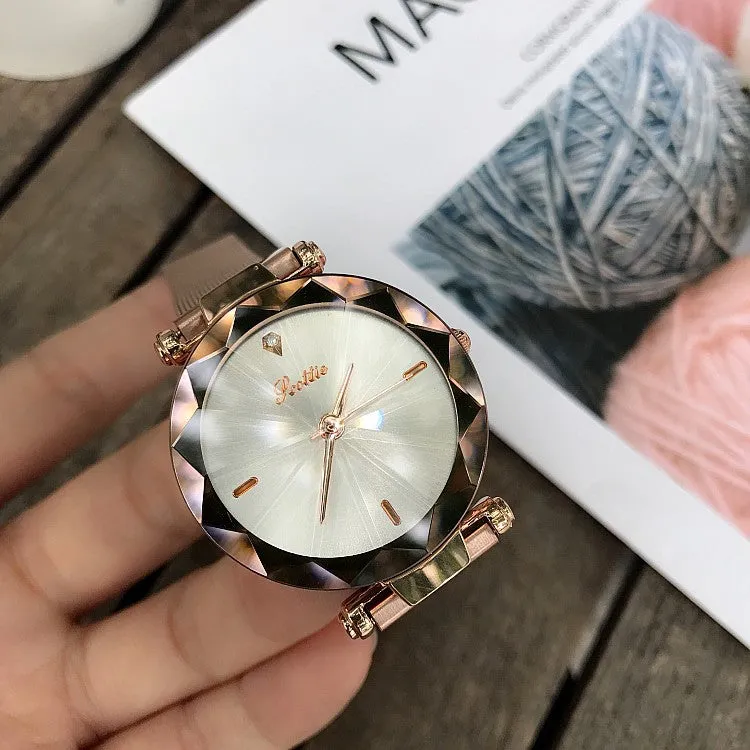 Irregular Mirror Round Dial Women's Watch