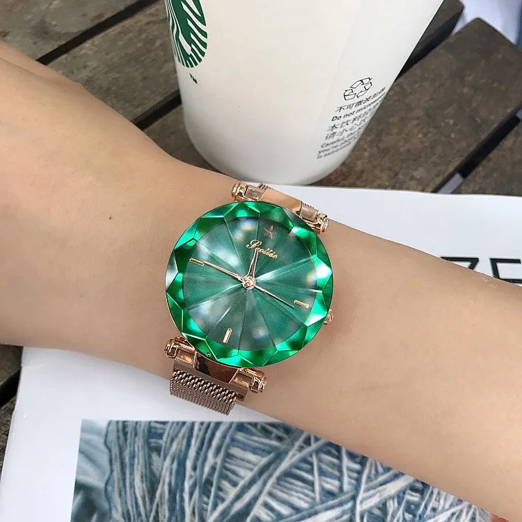 Irregular Mirror Round Dial Women's Watch