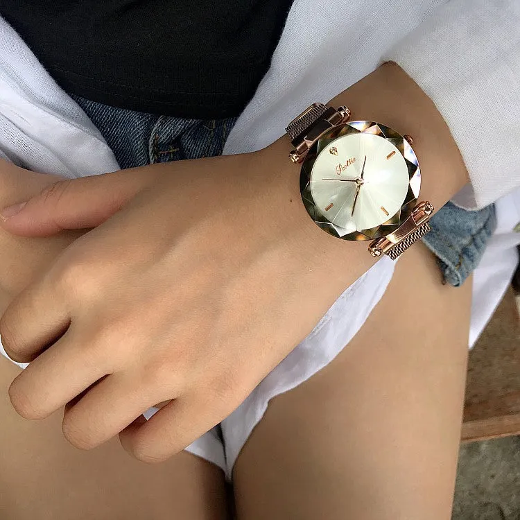 Irregular Mirror Round Dial Women's Watch
