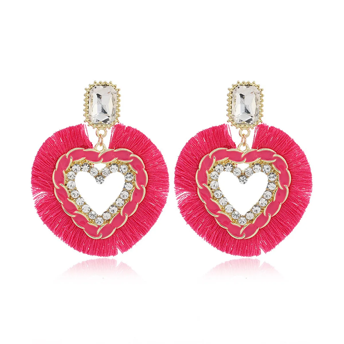 Rose Polyster & Enamel Crystal Cubic Zirconia 18K Gold-Plated Heart Dangle Earring