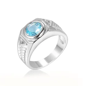 Sea Blue Crystal & Silver-Plated Band Ring