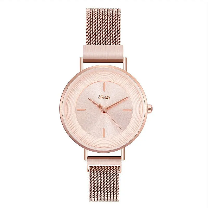 Women's Watch Rose gold printed round dial milan strap simple watch