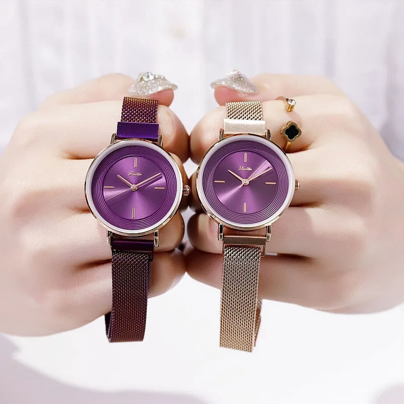 Women's Watch Rose gold printed round dial milan strap simple watch